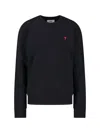 Ami Alexandre Mattiussi Ami Crewneck Sweatshirt With Red Logo Embroidery And Ribbed Finishes In Black
