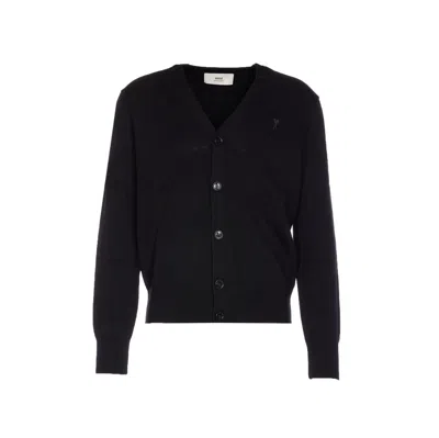 Ami Alexandre Mattiussi V-neckline Cardigan With Ribbed Cuffs And Hem In Black