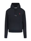 Ami Alexandre Mattiussi Cotton Hoodie With Drawstring Hood And Red Logo Embroidery In Black