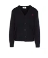Ami Alexandre Mattiussi Ami Paris Ami De Coeur Patch Merino Wool Cardigan In Black