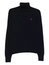 Ami Alexandre Mattiussi Heart-embroidered Turtleneck Sweater In Blue