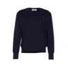 Ami Alexandre Mattiussi Ami Navy Blue Cotton Jersey Sweater With Signature Embroidered Motif In Blue
