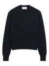Ami Alexandre Mattiussi Ami Navy Blue Cotton Jersey Sweater With Signature Embroidered Motif In Blue