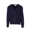 Ami Alexandre Mattiussi V-neck Wool Cardigan With Embroidered Heart Detail In Blue