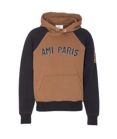 Ami Alexandre Mattiussi Hoodie With Kangaroo Pocket In Brown