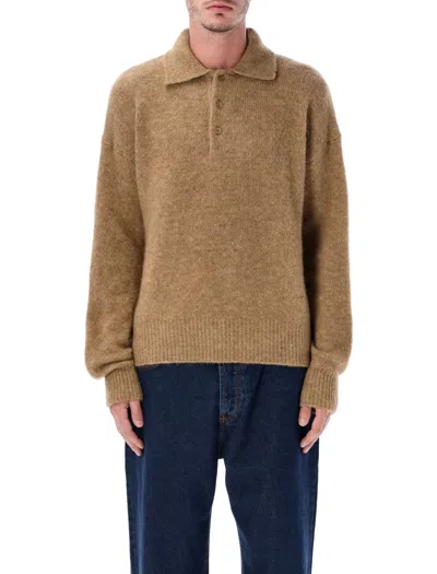 Ami Alexandre Mattiussi Ami Paris Grey Wool And Alpaca Polo Sweater Ami Paris In Brown