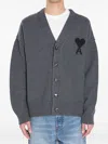 Ami Alexandre Mattiussi Ami Paris Ami De Coeur Heather Grey Wool Cardigan Men In Gold