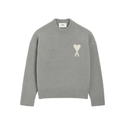 Ami Alexandre Mattiussi Relaxed Fit Knit Sweater With Heart Logo Detail In Gray