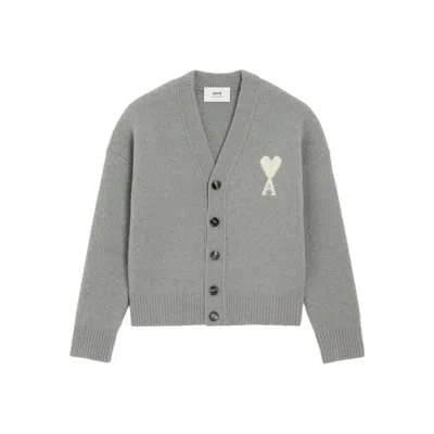 Ami Alexandre Mattiussi Ami Paris Ami De Coeur Knit Cardigan In Gray