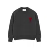 Ami Alexandre Mattiussi Heart Intarsia Wool Knit Crewneck Sweater In Gray