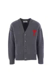 Ami Alexandre Mattiussi Ami De Coeur Heather Grey Wool Cardigan In Gray