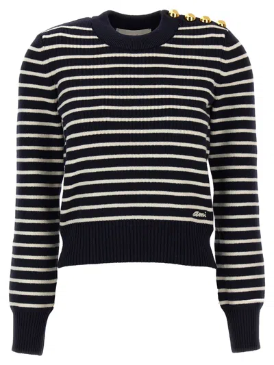 Ami Alexandre Mattiussi Ami Paris Cotton Blend Striped Sweater In Blue