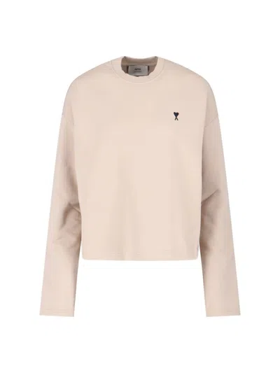 Ami Alexandre Mattiussi Ribbed Knitwear Sweater With Long Sleeves In Neutral