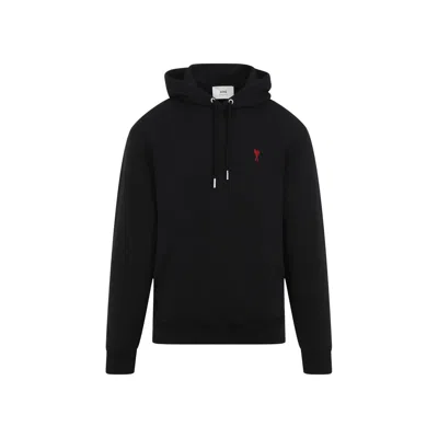 Ami Alexandre Mattiussi Logo-embroidered Cotton-blend Jersey Zip-up Hoodie In Black