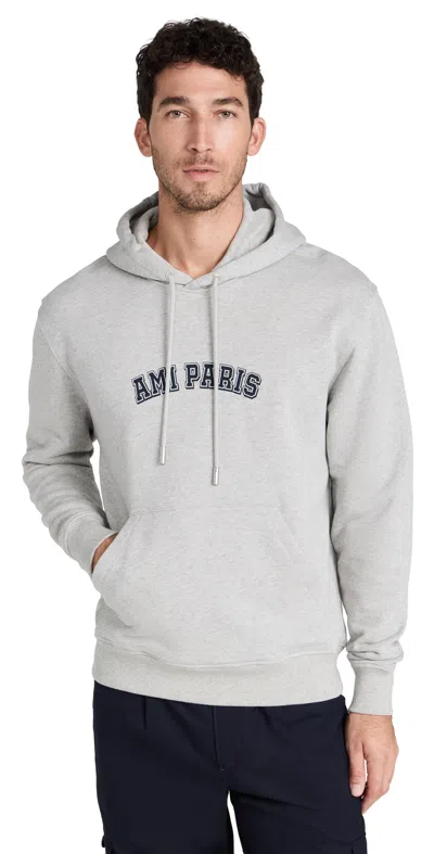 Ami Alexandre Mattiussi Ami Paris Logo Cotton Hoodie In Grey