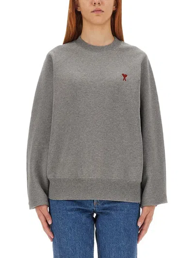Ami Alexandre Mattiussi Sweatshirt With Logo Embroidery In Grey