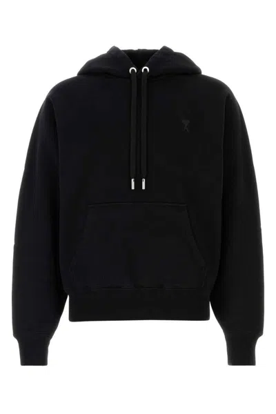 Ami Alexandre Mattiussi Ami Logo Detailed Drawstring Hoodie In Black