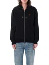 Ami Alexandre Mattiussi Zip-up Hoodie With Kangaroo Pocket And Drawstring Hood In Black