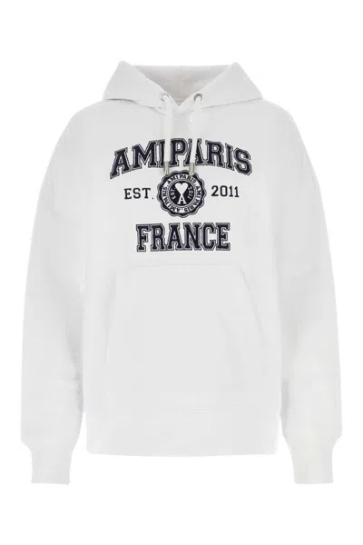 Ami Alexandre Mattiussi Logo-print Drawstring Hoodie In White