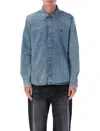 Ami Alexandre Mattiussi Classic Blue Denim Shirt With Structured Collar And Button-down Front In Blue