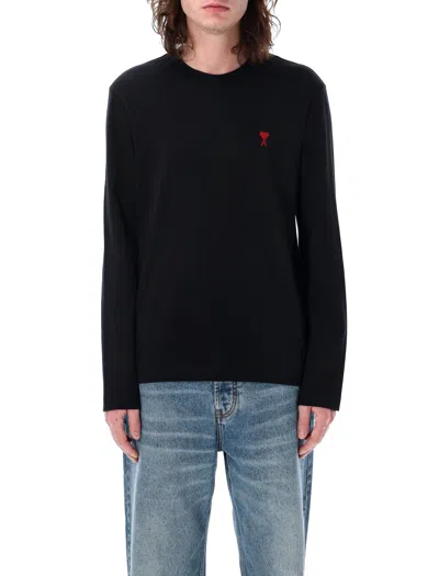 Ami Alexandre Mattiussi Ami Paris Men Black Crewneck Sweater With Adc Embroidery On The Front In Wool Blend Man In Multi