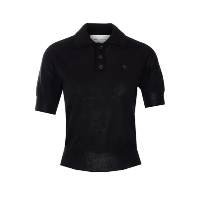 Ami Alexandre Mattiussi Ami De Coeur Wool Short Sleeves Polo In Black