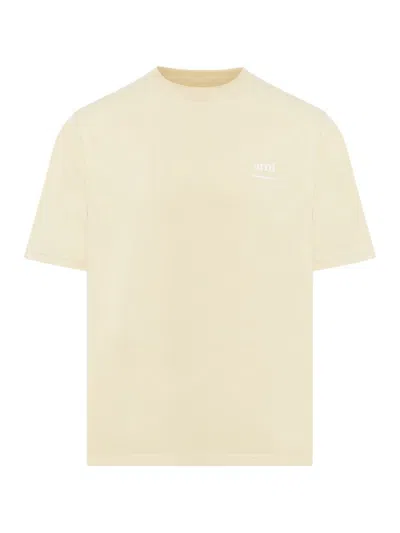 Ami Alexandre Mattiussi Ami Paris Logo-print Cotton T-shirt In Cream