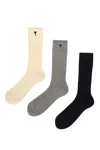 Ami Alexandre Mattiussi Ami Paris Three Pack Adc Socks In Multi