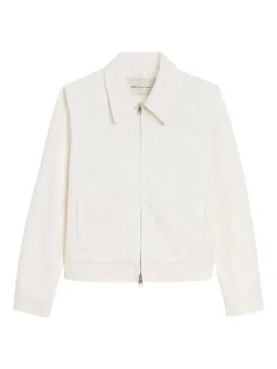 Ami Alexandre Mattiussi Ami Paris Tonal Ami De Coeur Zipped Jacket In Neutral