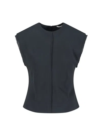 Ami Alexandre Mattiussi Cap Sleeve Fitted Top Round Neck In Blue