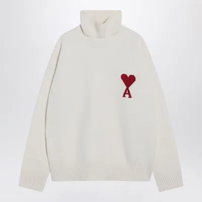 AMI ALEXANDRE MATTIUSSI AMI PARIS TURTLENECK SWEATER AMI DE COEUR WHITE MEN