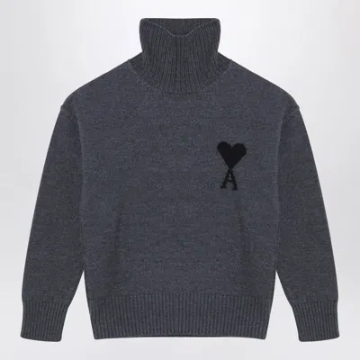 Ami Alexandre Mattiussi Ami Paris Turtleneck Sweater Ami Paris De Coeur Grey In Blue