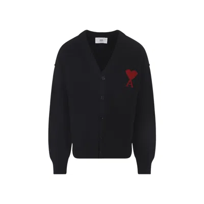 Ami Alexandre Mattiussi Ami Paris V Neck Cardigan With Contrasted Ami De C In Black