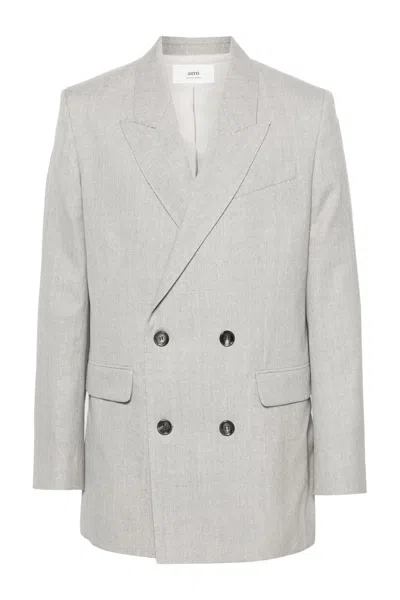 Ami Alexandre Mattiussi Ami Paris Virgin Wool Double Breasted Jacket In Grey