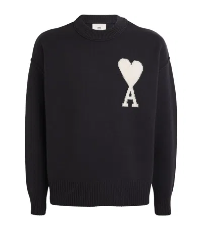 Ami Alexandre Mattiussi Virgin Wool Logo Sweater In Grey