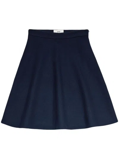 Ami Alexandre Mattiussi Ami Paris Viring-wool Blend A-line Skirt In Night Blue