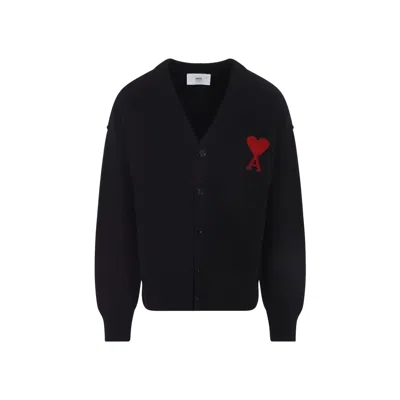 Ami Alexandre Mattiussi Ami Paris V-neck Cardigan With Contrasted Ami Logo In Blue