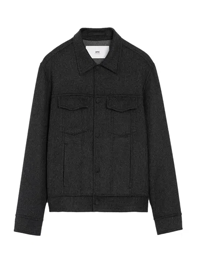 Ami Alexandre Mattiussi Ami Paris Water-repellent Wool Trucker Jacket In Gray