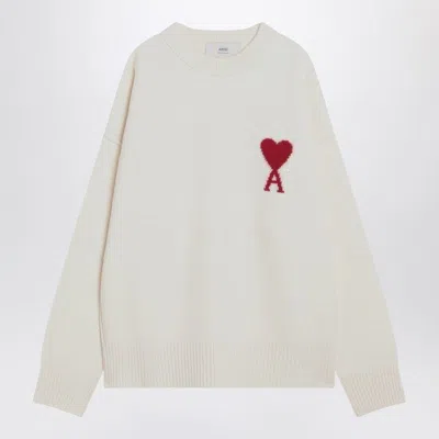 AMI ALEXANDRE MATTIUSSI AMI PARIS  WHITE AMI DE COEUR SWEATER