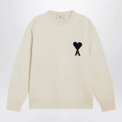 Ami Alexandre Mattiussi Ami Paris White Ami De Coeur Sweater Men In Neutral