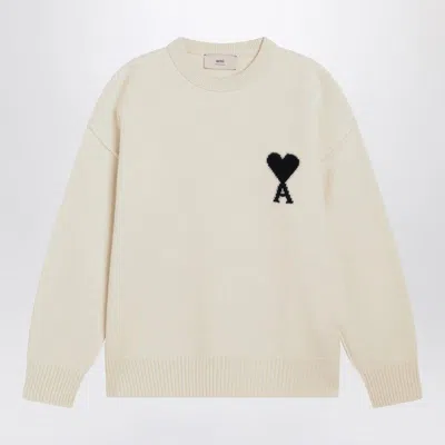 AMI ALEXANDRE MATTIUSSI AMI PARIS  WHITE AMI DE COEUR SWEATER