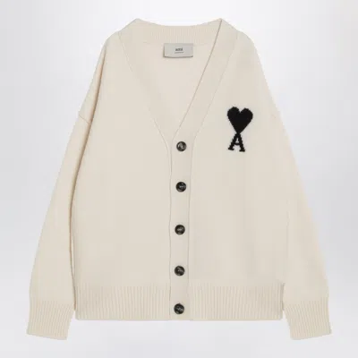 Ami Alexandre Mattiussi Ami Paris White Ami De Coeur Wool Cardigan In Multi