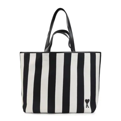 Ami Alexandre Mattiussi Ami Paris White And Black De Coeur Cotton Shopping Bag