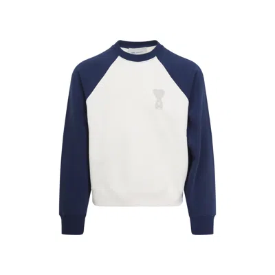 Ami Alexandre Mattiussi Ami Paris White And Blue Boxy Fit Cotton Sweatshirt In Multi