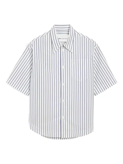 Ami Alexandre Mattiussi Ami Paris White Shirt With Navy Stripes