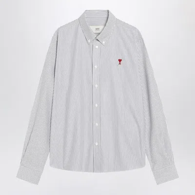 Ami Alexandre Mattiussi Ami Paris White Striped Ami Paris De Coeur Shirt In Gray