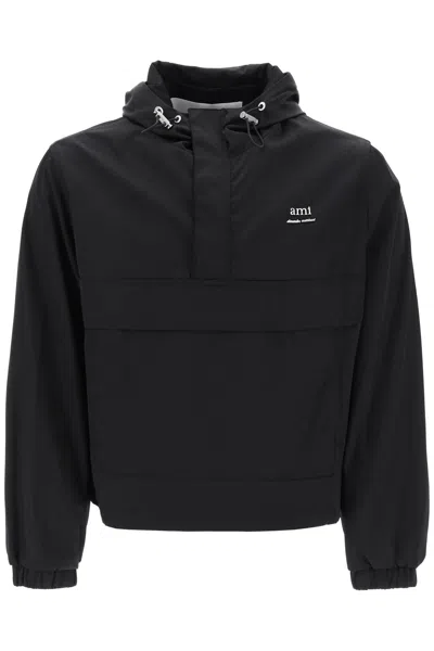 Ami Alexandre Mattiussi Windproof Anorak Jacket With Hood In Black