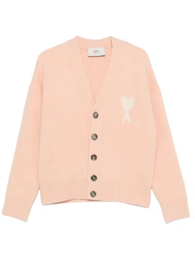 Ami Alexandre Mattiussi Ami Paris Women Ami De Coeur Cardigan With Logo In Pink