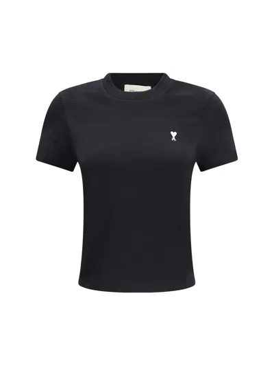 Ami Alexandre Mattiussi Ami Paris Women Black Cropped T-shirt With Adc Embroidery On The Front In Cotton Woman