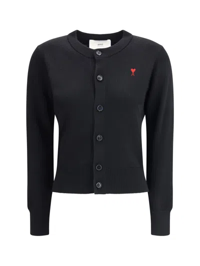 Ami Alexandre Mattiussi Ami Paris Women Ami De Coeur Merino Wool Cardigan In Black